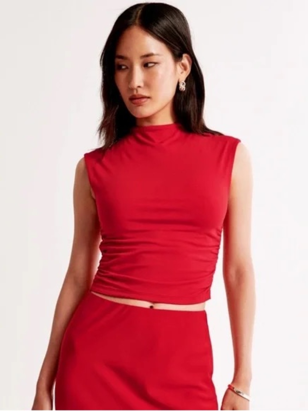 Abercrombie & Fitch Red Modal Blend Ruched Cap Sleeve Top Size Small